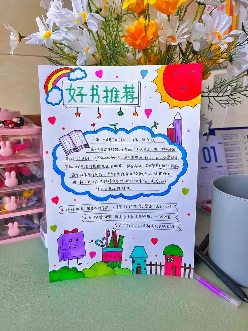 简单又好看的小学生好书推荐手抄报.一看就会的#好书推荐卡制作 - 抖