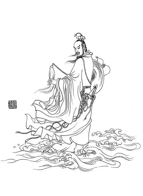 今天带来一组他创作的白描人物作品,取材于我国古代神话人物和女性