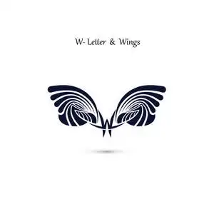 w 字母标志和天使的翅膀.会标翼矢量标志模板照片