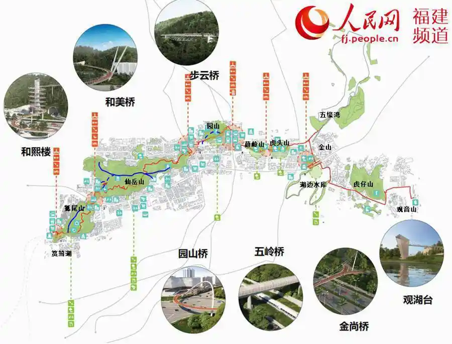 厦门山海健康步道全程线路示意图.厦门市市政园林局供图