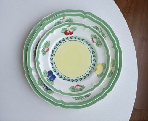 经典法式花园餐盘 陶瓷釉下彩田园风盘子黄绿配色餐盘 甜品盘