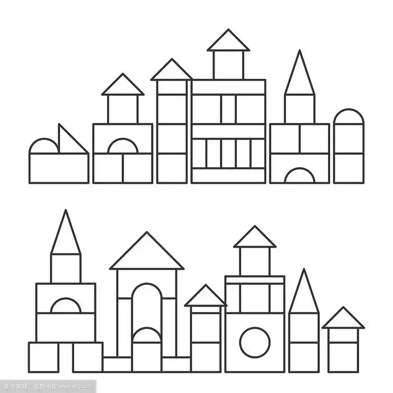 简单的线条风格积木玩具塔上色