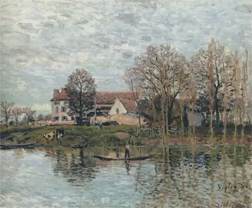 banks of the seine at port marly - 阿尔弗莱德·西斯莱作品,无水印