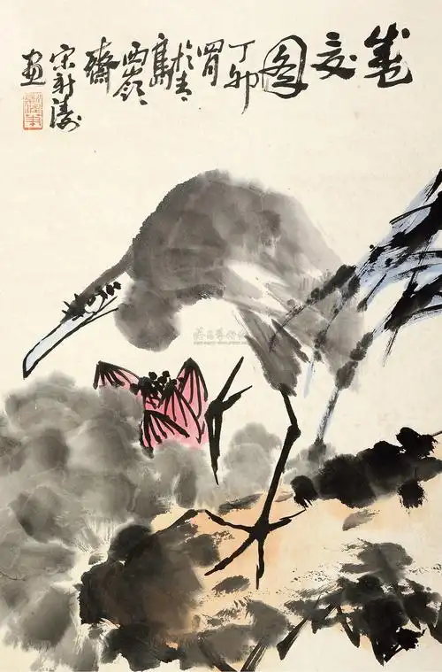 01851987年作鹭鸶立轴纸本