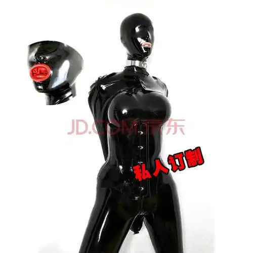 乳胶衣 男女性感紧身全包胶衣 假乳cd变身胶衣带嘴凹套 黑色全包 量尺