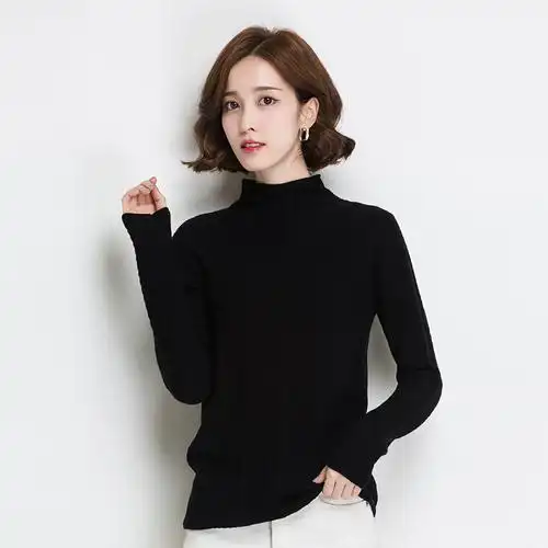 金菊秋季新款女士纯羊毛毛衣女半高领羊毛衫长袖修身打底衫麻花毛衣女