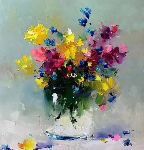 刮刀下的静物花卉