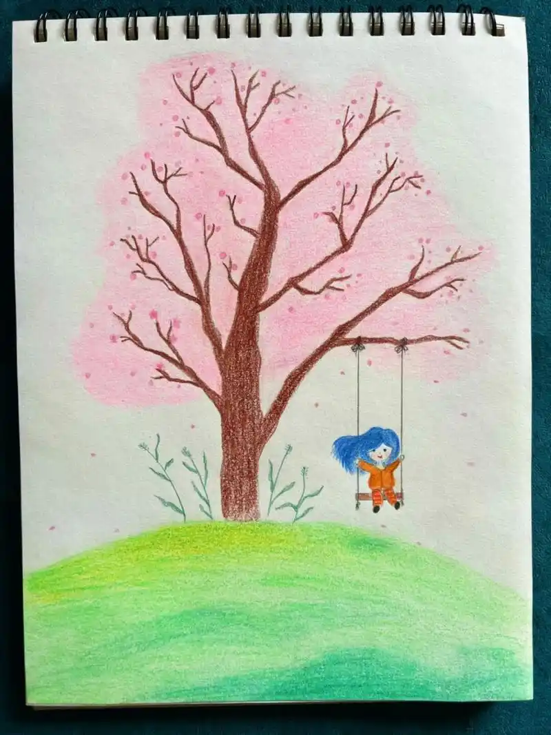 荡秋千(彩铅画.