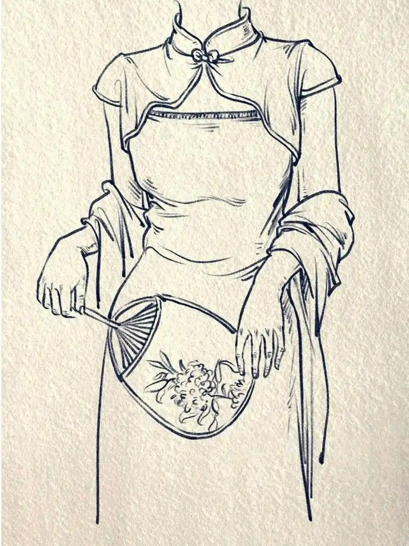 05速写day96|写生国风旗袍服