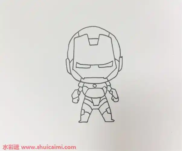 1,首先画出钢铁侠的圆形脑袋轮廓,在画出耳朵与眼睛轮廓后,将头盔上的