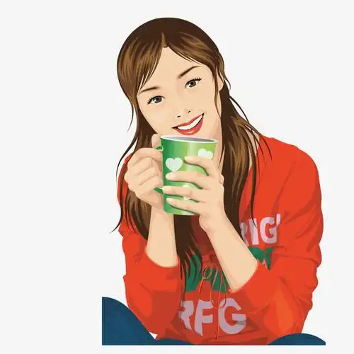 动漫头像小女孩拿着杯子喝水