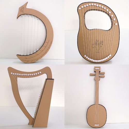 变废为宝diy手工自制乐器材料竖琴箜篌三弦莱雅纸板废物利用制作