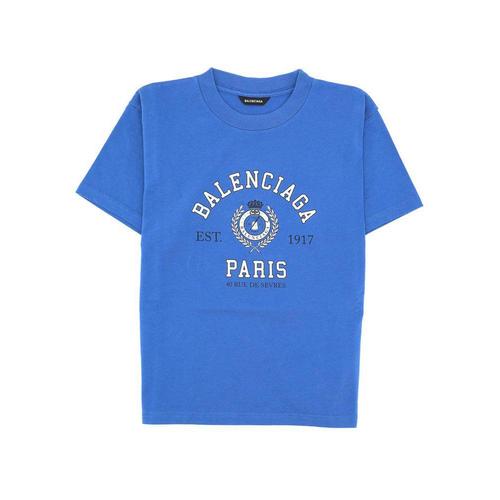 巴黎世家balenciaga蓝色t恤|kids logo printed crewneck t-shirt