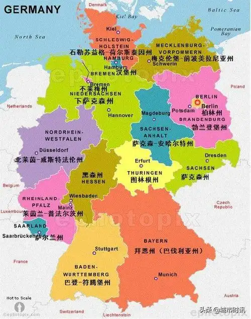 看图略介绍德国各一级行政区州府