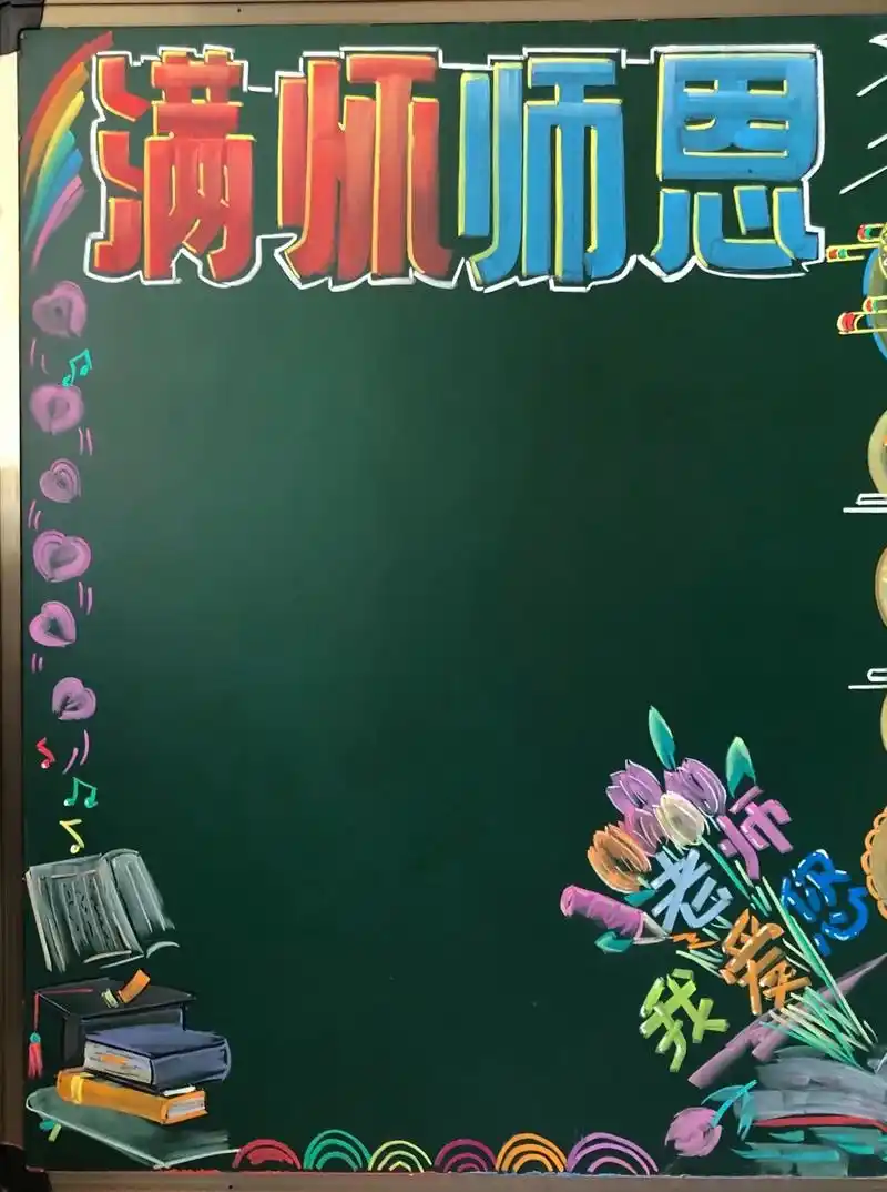 粉笔画一教师节 中秋节黑板报.