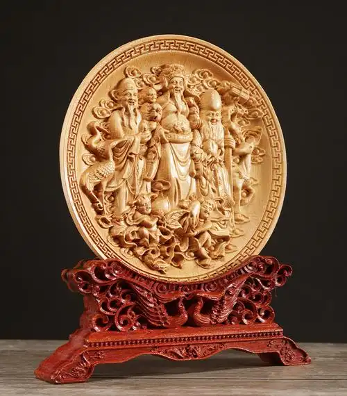 曹堂太行崖柏木雕福禄寿摆件送老人礼物长辈生日礼物实木质雕刻工艺品