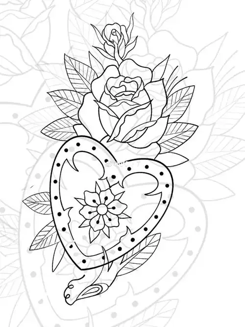 纹身手稿分享015美式传统玫瑰