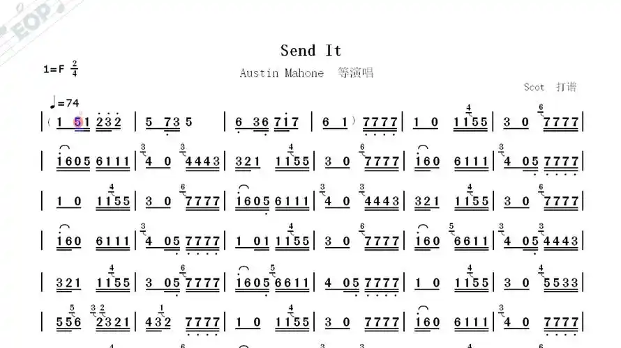 「欧美金曲」send it_austin mahone等演唱——动态简谱
