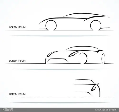 三款手绘汽车线条矢量素材