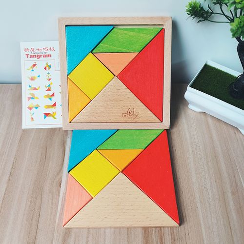 儿童益智木质现代七巧板积木质宝宝拼板教具小学生用智力拼图玩具