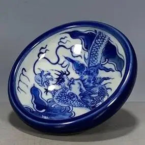 古董古玩旧货老货古瓷杂项清代若深珍藏霁蓝釉青花龙纹笔洗