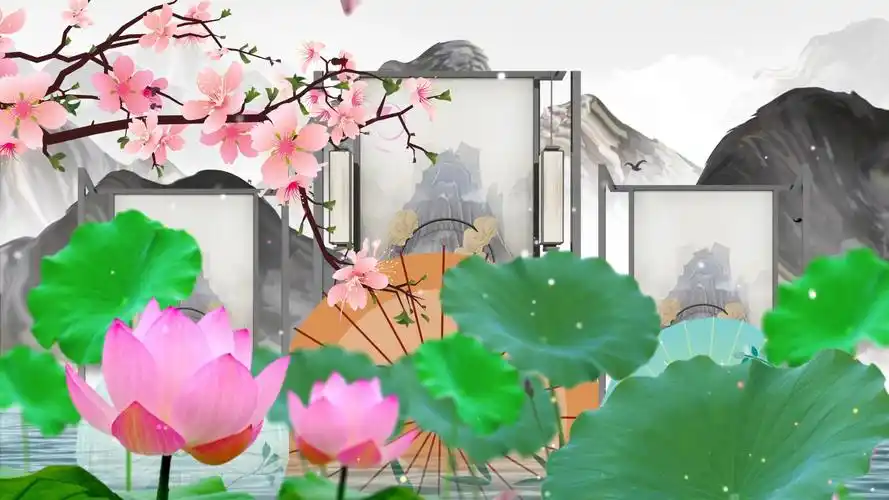 古典中国风山水荷花油纸伞旗袍秀led背景