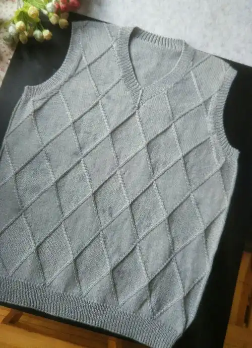 送父亲的第一件毛衣 男式棒针羊毛v领背心-编织教程-编织人生