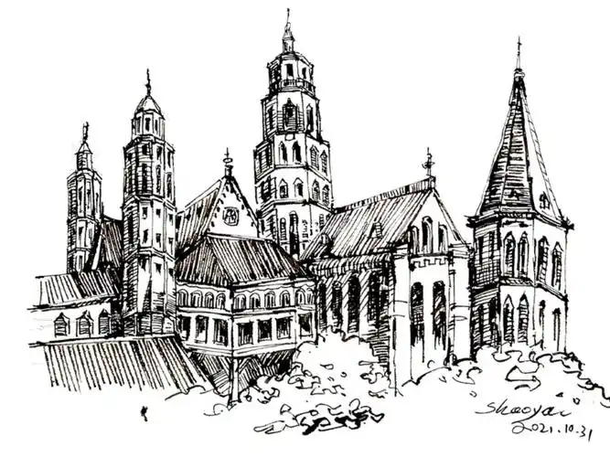 每日一画欧式建筑钢笔速写写生