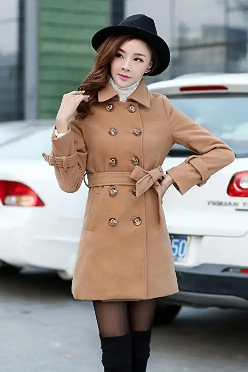 2014秋冬新款 时尚 毛呢外套女秋冬 毛呢大衣女秋冬 双排扣 毛呢外套