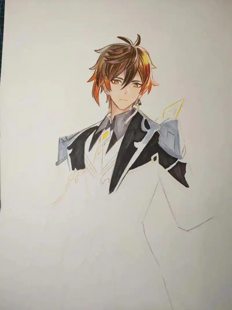 原神钟离绘画第二弹#手绘 #原神 #抖音绘画 #临摹  - 抖音