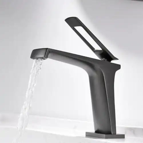 枪灰色面盆水龙头创意防溅洗手间冷热单把双控台下盆式a款铬色