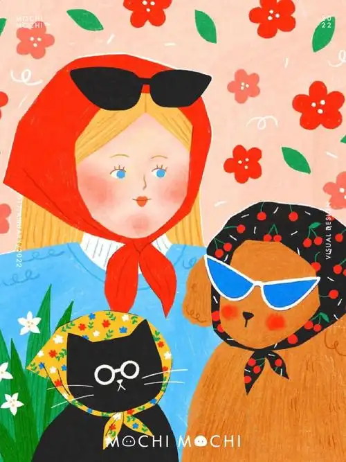 插画设计可爱头巾组合饰品店包装物料应用