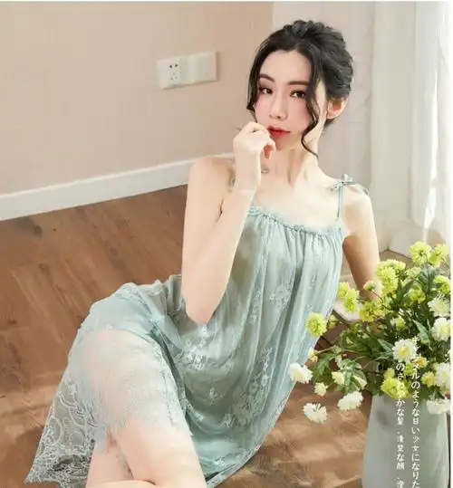 小清新夏薄款家居服性感情趣内衣公主仙女风春秋蕾丝长裙吊带睡裙