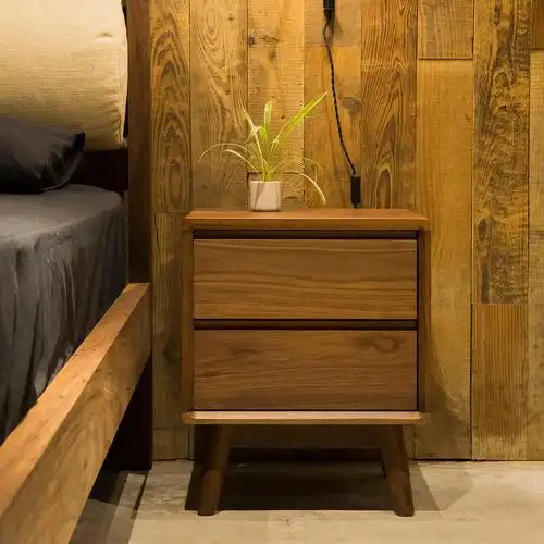 及木家具 北欧现代简约 双抽屉 榉木白橡 黑胡桃 实木床头柜cg005