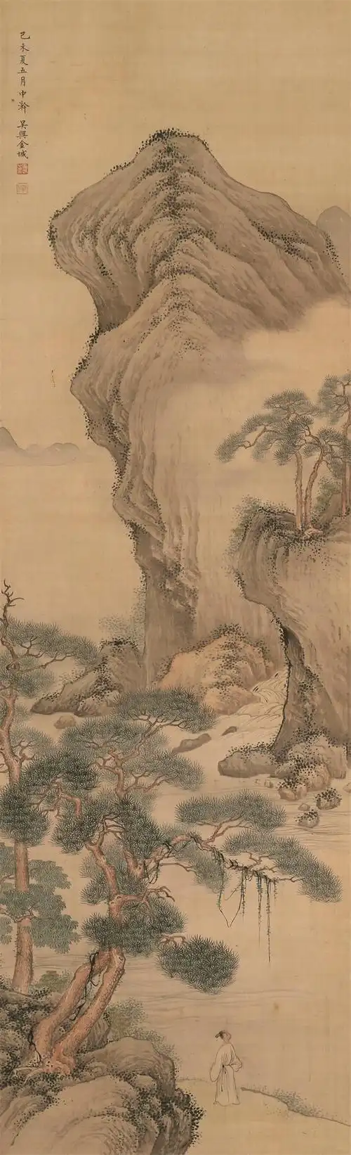 金城(1878～1926) 松下听泉 立轴 设色绢本