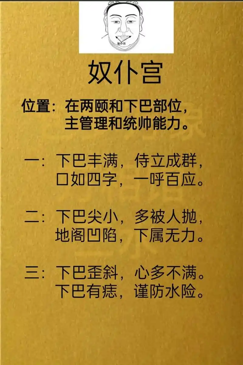 面相十二宫之:奴仆宫.  位置在下巴的左右面颊,两腮的内侧的 - 抖音