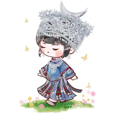 苗族妹妹嘿嘿#画画  #画画的日常  #我是原创插画师  #q版人物  #q版