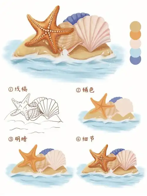 插画教程教你画海星岛屿