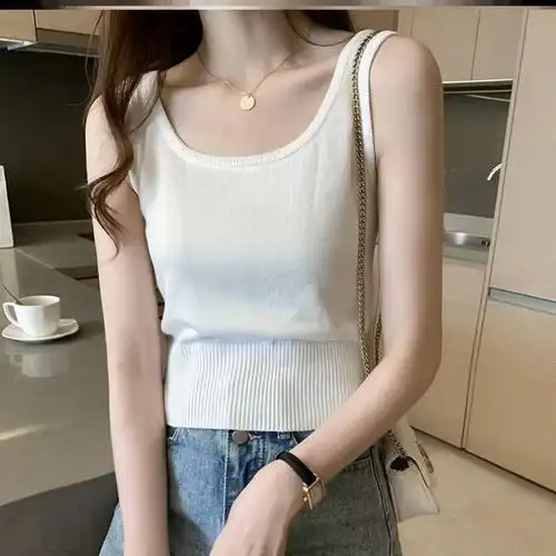 白色针织小吊带背心女春夏韩版内搭打底短款显瘦无袖上衣美背外穿