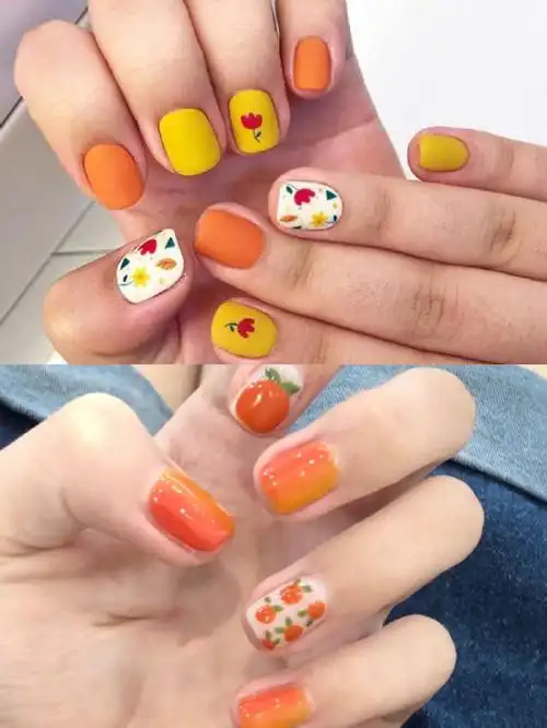 分享18款超亮眼的橙色系泫雅风美甲给大家
