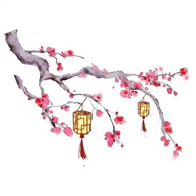 中国风水彩手绘梅花素材