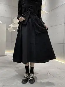 暗黑花朵拼接设计2022春款半身裙百搭高腰遮胯显瘦a字长裙黑裙子