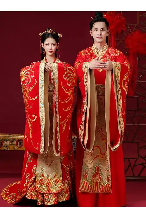 汉服结婚礼服情侣拖尾秀禾服女古代婚纱嫁衣凤冠霞帔婚服套装新娘古装