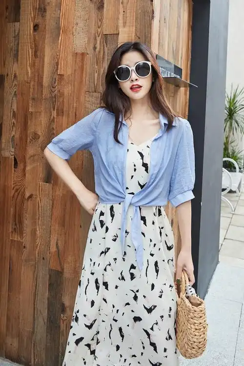 夏天配吊带裙外披肩女夏季薄装防晒开衫短款上衣长裙子外搭小外套