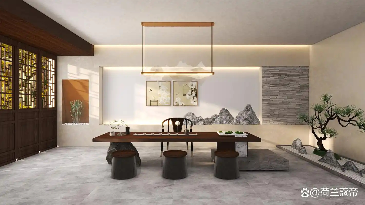 艺术漆效果艺术涂料墙面——新中式茶室