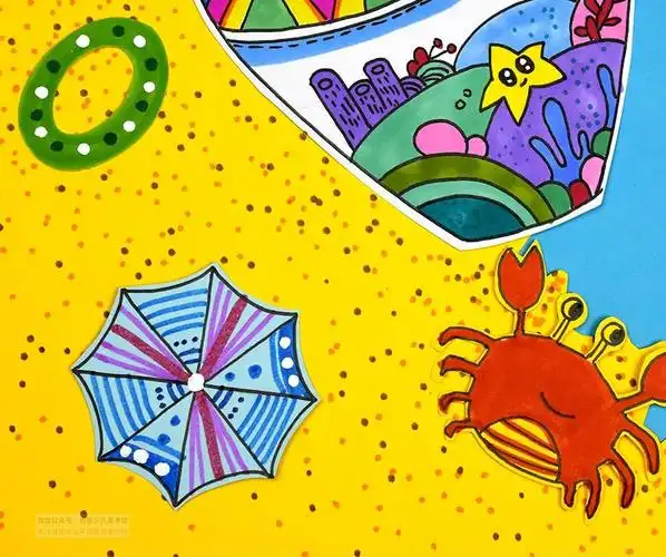 儿童画教程综合创意美术课程搁浅海岸的漂流瓶