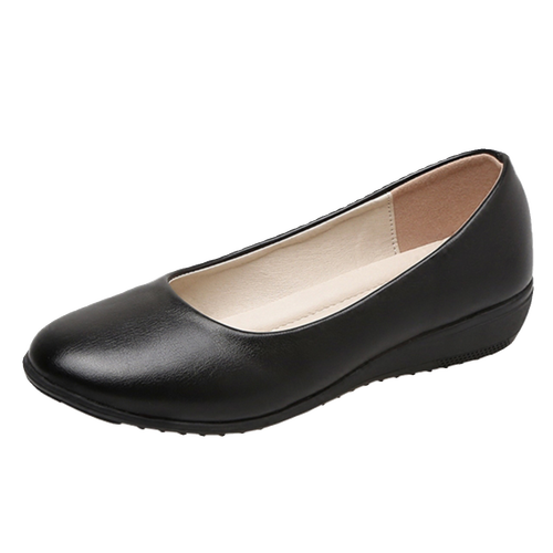 百丽纯爱工作鞋女软底舒适久站不累平底真皮职业空姐上班工装皮鞋