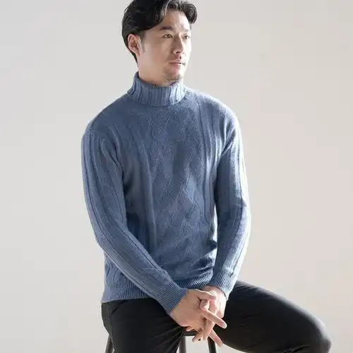 18男士山羊绒衫高翻领毛衣套头加厚秋冬季新款菱形纯色针织衫视频