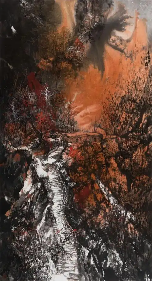 万壑争流烟云四起著名画家梁明山水画作品欣赏