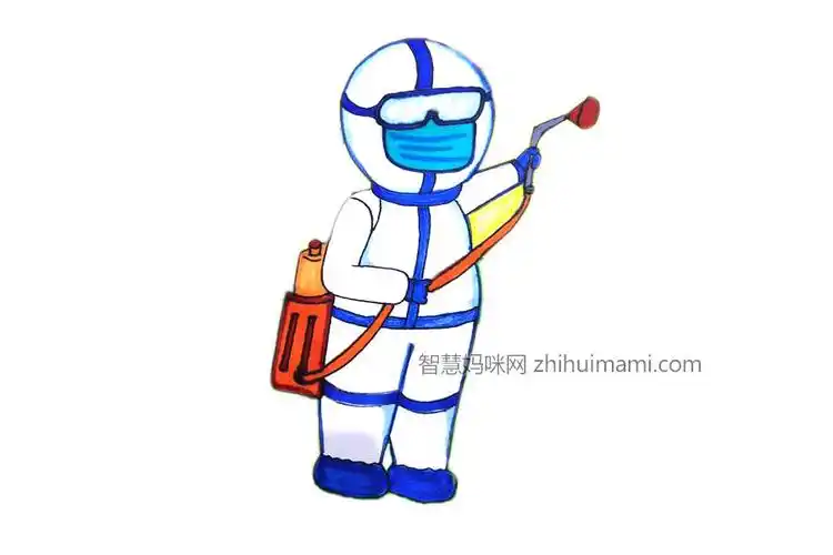 抗疫绘画人物素材 在消毒的大白简笔画
